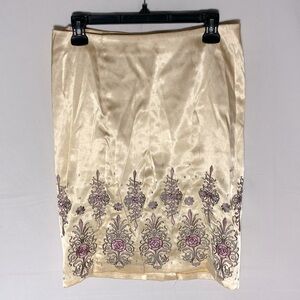Vintage Y2K Blanco Cream Satin Floral Embroidered Skirt M